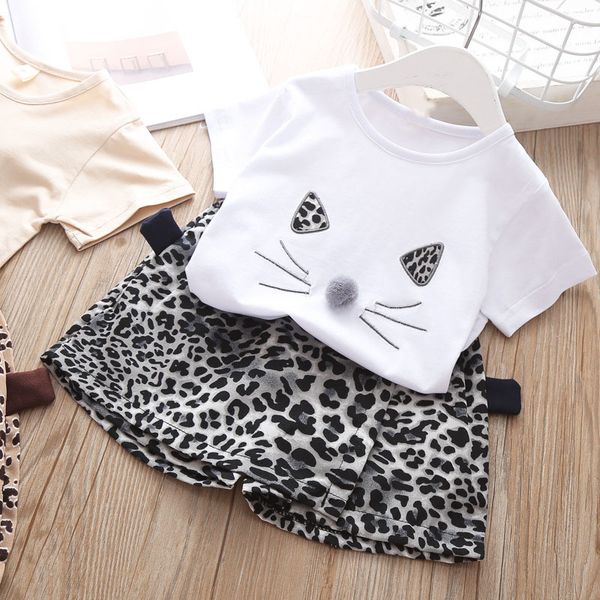 

2019 new summer girl clothes sets fashion kids clothes cotton animal short sleeve pants baby suit 2pcs girls suits t200613, White