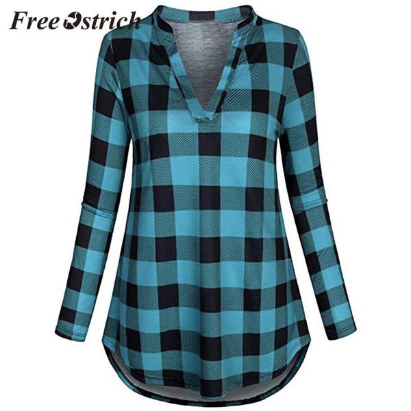 

ostrich blouses women's split v neck long sleve casual roll-up plaid tunic blouses fashion plaid shirt for women, White