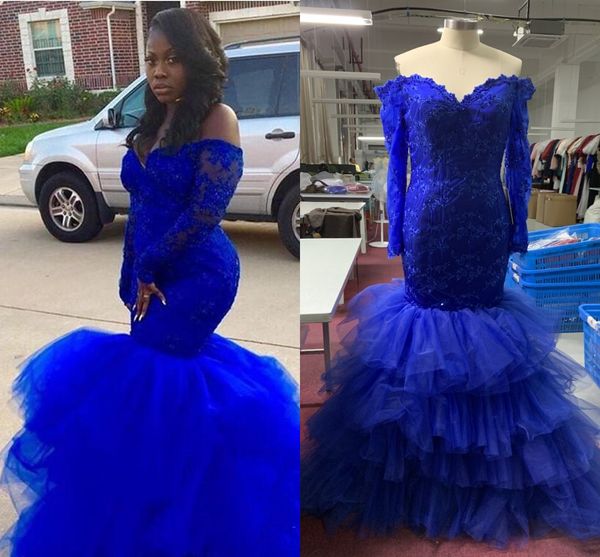

real pictures arabic асо ebi royal blue русалка пром платья sexy african длинные рукава плюс размер вечернее платье с плеча длинные вечернее, Black