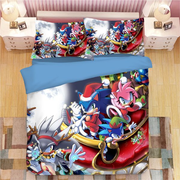 

3d sonic the hedgehog bedding sets cartoon duvet covers pillowcases 3d blue anime quilt cover twin full  king home textile
