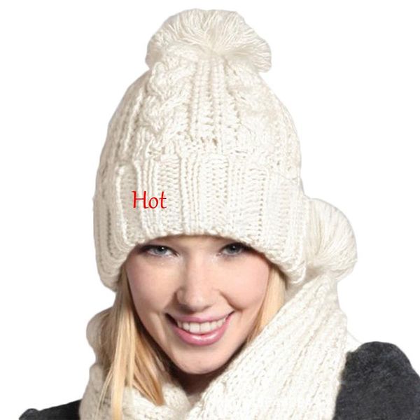 

2019 fashion warm winter hat scarf sets women 2 pieces set knitted scarf beanies cotton ball hat scarves set headwear, Blue;gray