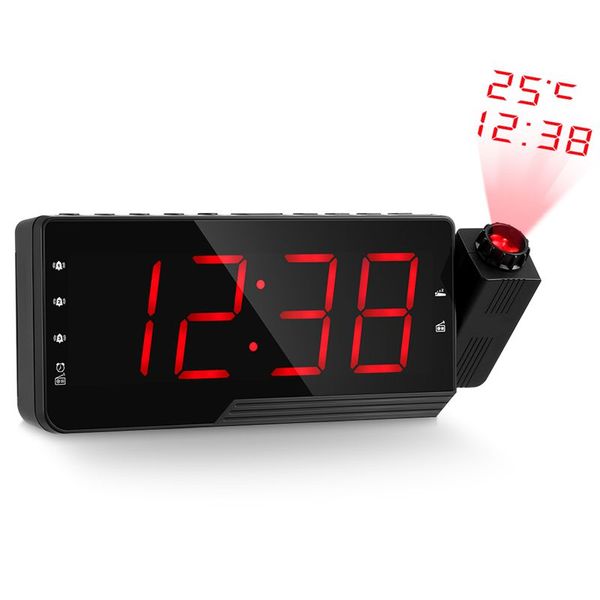 

digital radio alarm clock projection snooze timer temperature led display usb charge cable 110 degree table wall fm radio cloc