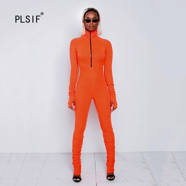 

brief fashion ruched design skinny jumpsuits lady turtleneck long sleeve catsuits casual sports style full length jumpsuits, Black;white