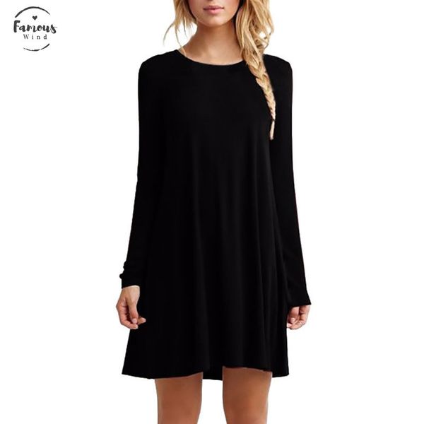 

women long sleeve casual loose black dress autumn winter pleated mini party dresses drop shipping, Black;gray