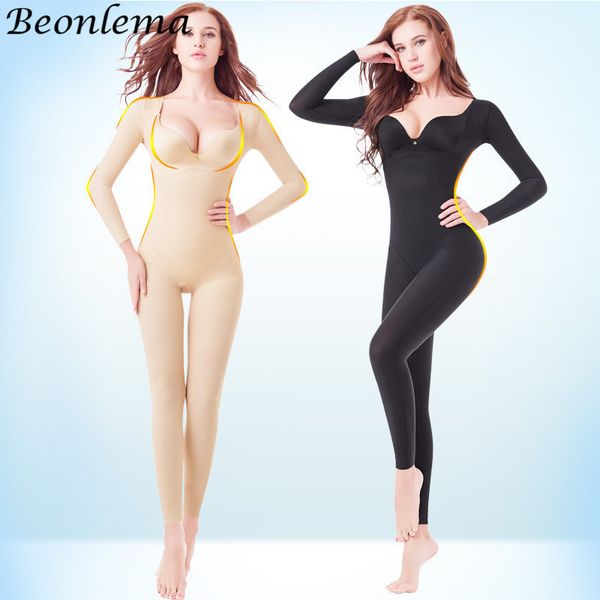 Beonlema Body Shaping Full Cover Bodysuit Nahtlose Abnehmen Shapewear Langarm Stretchy Shaper Frauen Bäuche Modellierung S-2xl Y19070201