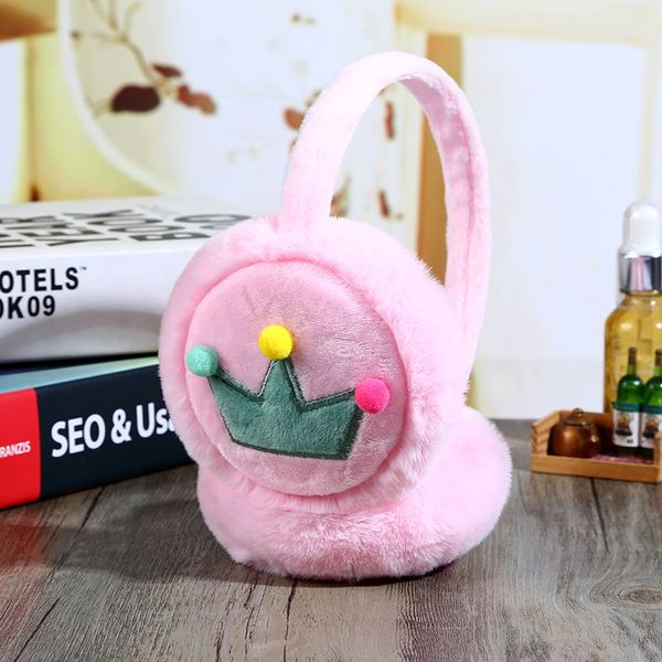 

crown earmuffs winter kids fashion boys girls warm fluffy plush fur cartoon winter earmuffs leopard ear cover warmer headband, Blue;gray