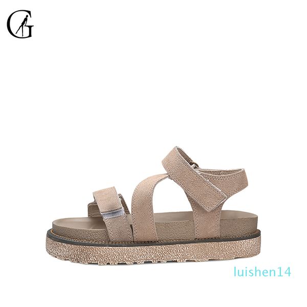 

goxeou women's sandals khaki suede roman thick sole comfortable casual beach shoes l14, Black