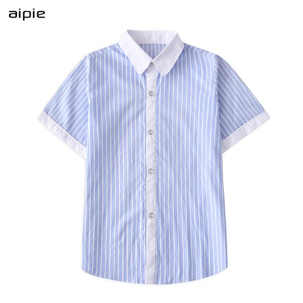 

aipie new children boys shirts england style classic striped cotton short sleeved kids shirts for 4-14 year boys wear, White;black
