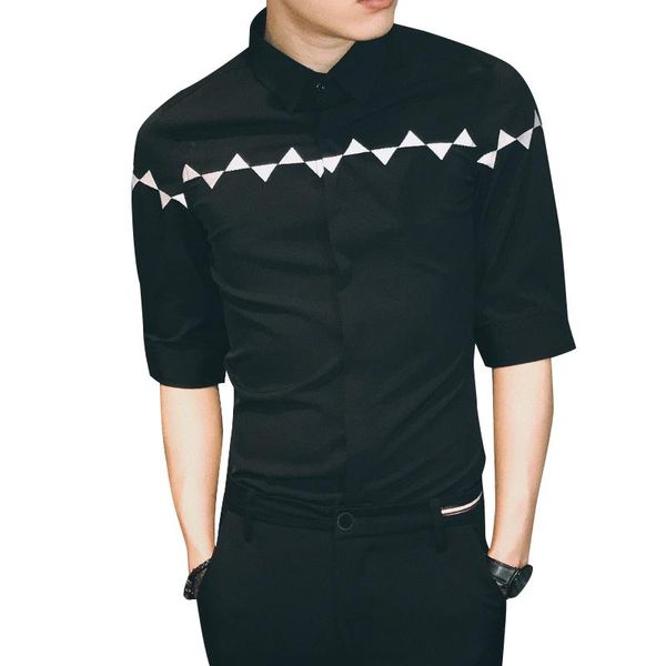 

loldeal лето повседневная с коротким рукавом печати смокинг рубашка мужчины slim fit рубашка, White;black