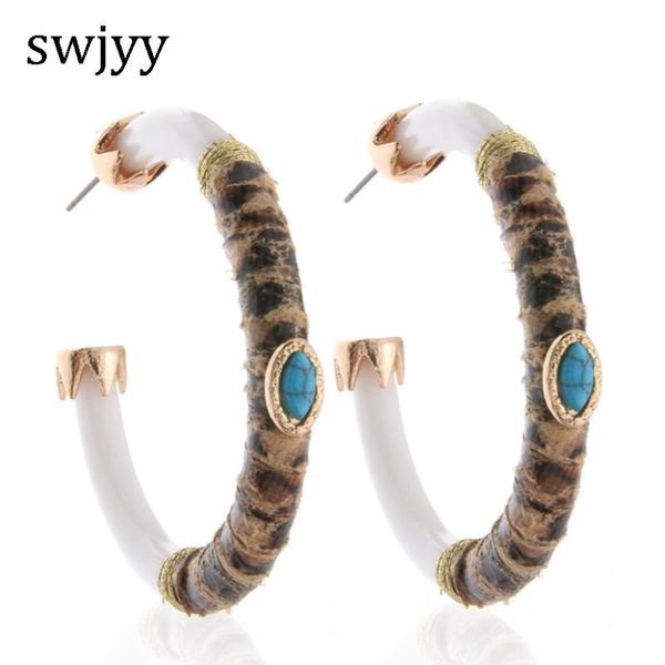 

swjyy hoop for woman tiger leather earring big earring oorbellen brincos ear acero inoxidable joyeria mujer, Golden