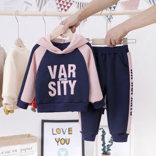 

autumn autumn kids toddler clothing baby girl boy letter print thick hoodies sweatshirt + pants 2pcs outfits children sets b, White