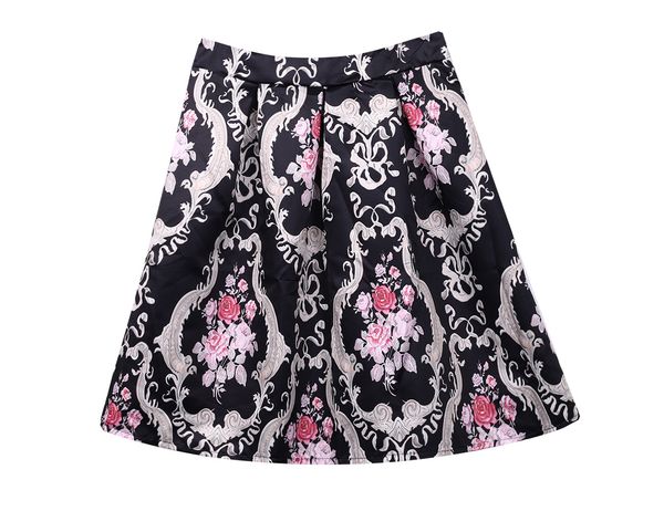 

women stretch high waist floral skirt, Black
