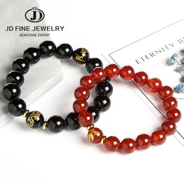 

jd new crystal black obsidian bead dragon phoenix strand bracelet for men women couples lovers totem buddha lucky amulet jewelry