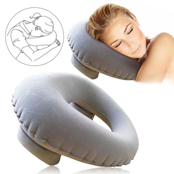 

portable inflatable travel neck pillow prone nap flocking velvet travel neck pillow car head rest air cushion