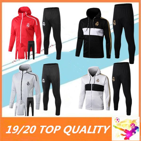 

2019 2020 real madrid soccer jacket full zipper tracksuit 19 20 real madrid hazard modric maillots de football sportswear training suit, Black