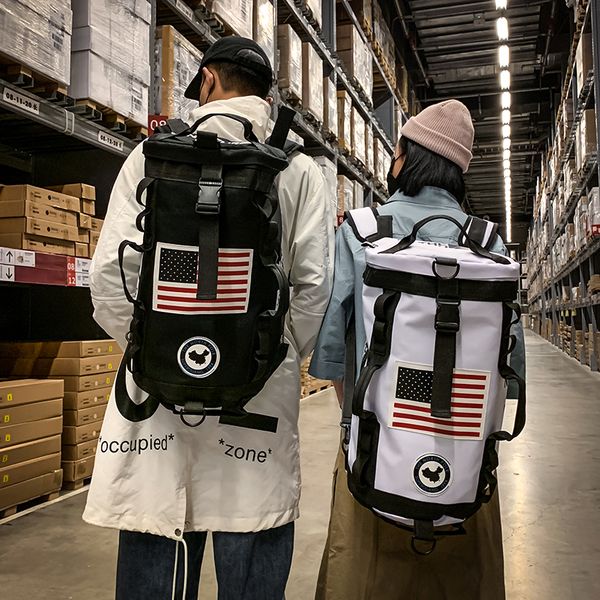 

student personality cylinder backpacks men fashion trend large capacity backpack portable travel shoulder bag rucksack mochila