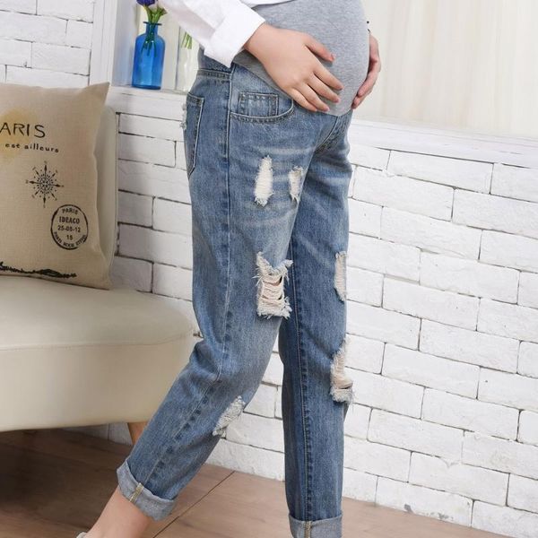 

maternity clothes elastic soft maternity jeans skinny pregnancy pants lovely trousers for pregnant women clothing ripped jeans, White