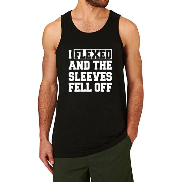 

men's summer i flexed and the sleeves fell off workout gym tank men gym vest cotton printing, White;black