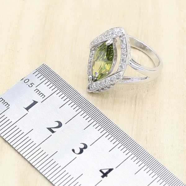 

classic 925 silver jewelry set for women olive green zircon bracelet earrings necklace pendant ring gift box, Slivery;golden