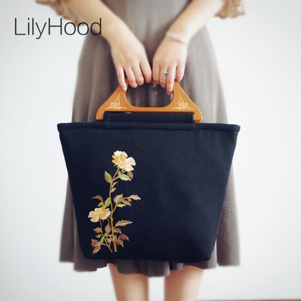 

lilyhood вышивкой ручной работы шерсти сумки женские мода-викторианской ретро потертый шик элегантного повседневного большая хозяйственная с