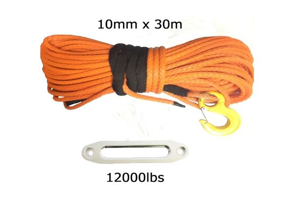 

10mm x 30m synthetic winch rope with hook & 12000lbs hawse fairlead