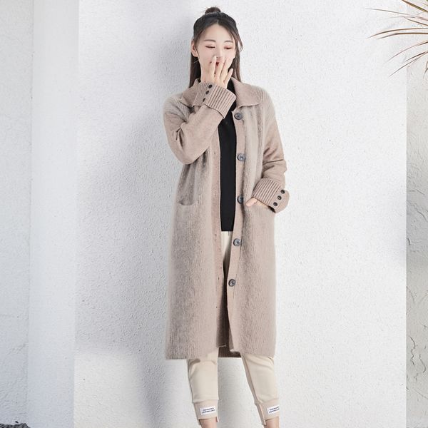 

dmlfzmy 2019 new autumn and winter cardigan thick sweater women coat loose casual lapel long wool trend korean version 549, White