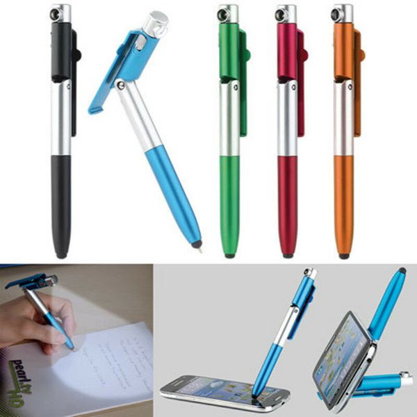 

portable universal 4-in-1 multifunction touch screen stylus pen ballpoint pen led flashlight foldable mobile phone stands