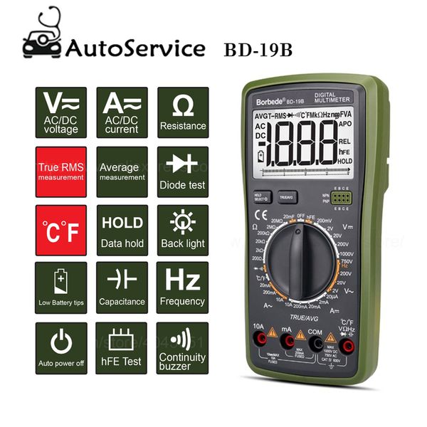 

professional digital multimeter lcd dc ac voltage current resistance capacitance temperature true rms diode tester 2000 counts