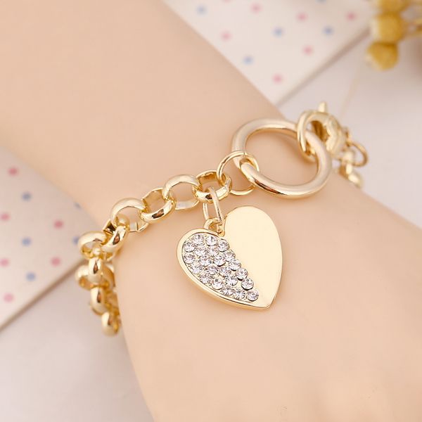 

latest fashion crystal gold sliver rose gold link chain bracelet trendy exquisite polishing heart metal cuff wrist bracelets, Black