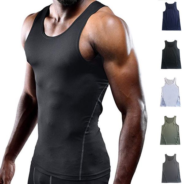 

2019 new running shirt men's round neck fit slim printed sport sleeveless shirts tee vest tank dropshipping ropa deportiva, Black;red