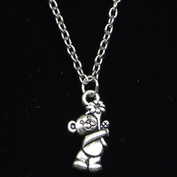 

20pcs new fashion necklace 19x9mm bear flowers silver pendants short long women men colar gift jewelry choker