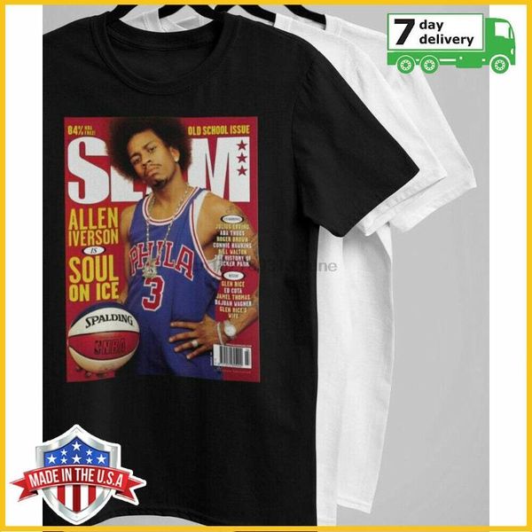 

allen iverson slam cover t-shirt for fans shirt full size, White;black