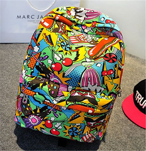 

2018 new fashion and colorful graffiti backpack students backpack double shoulder bags backpacks for school