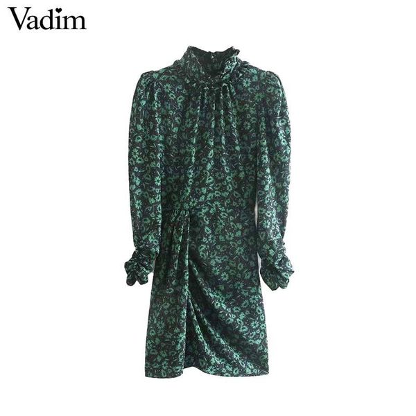 

vadim women retro floral pattern chic mini dress back zipper long sleeve female casual summer dresses vestidos mujer qd242, Black;pink