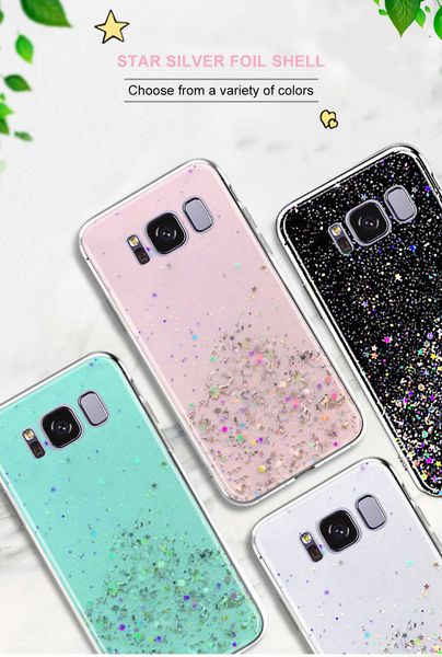 

for samsung galaxy s10 plus starry silver foil mobile phone case ejiao glitter s9 s8 note8 note9 transparent protective cover case