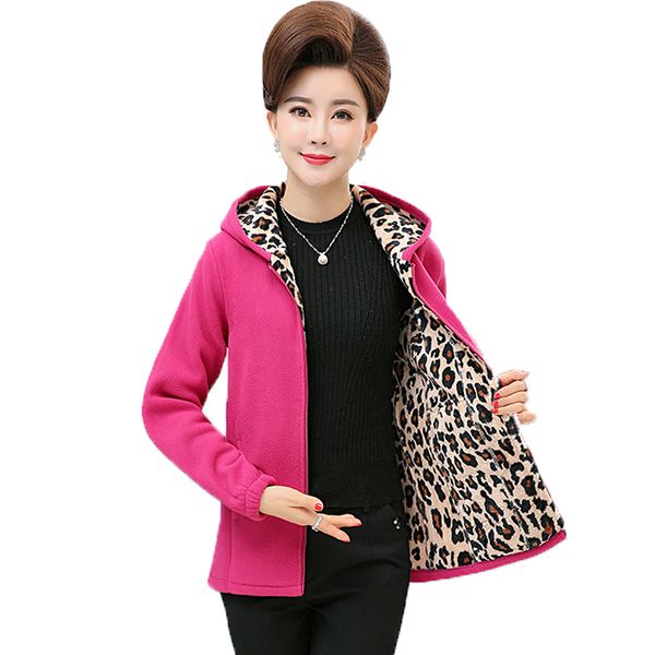 

winter women fleece hooded jackets multiple plain color imitation lambs warm hood coat women leopard lining polar fleece jacket, Black;brown