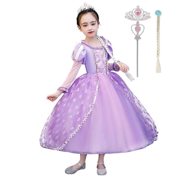 

muababy girls rapunzel dress children deluxe princess costume lace patchwork halloween party fancy gown fluffly cosplay frocks, Red;yellow