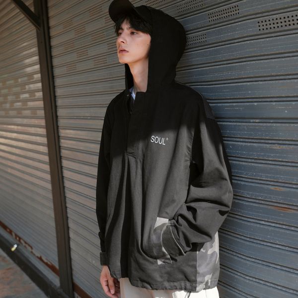 

micro for 2019 autumn new style men's jacket ins loose-fit camouflage joint hooded coat men's, Black;brown