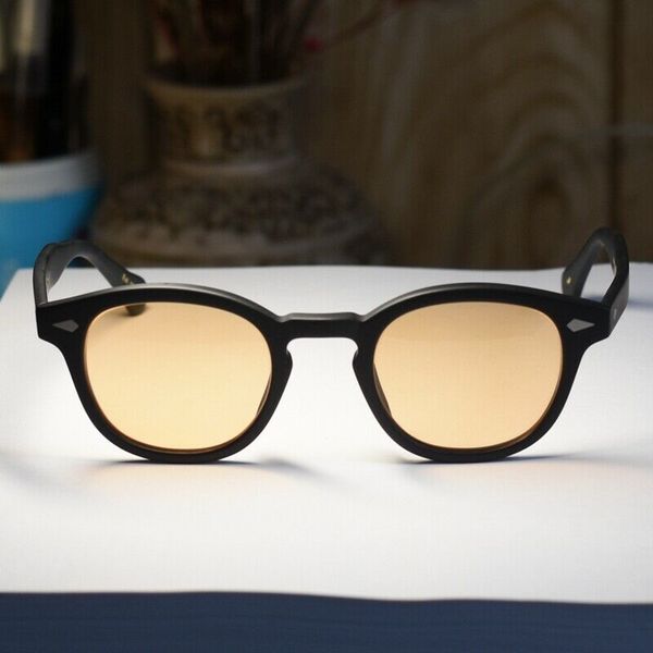

ретро джонни деппа солнцезащитные очки мужские матовые черные ацетатные очки янтарные линзы 44мм, White;black