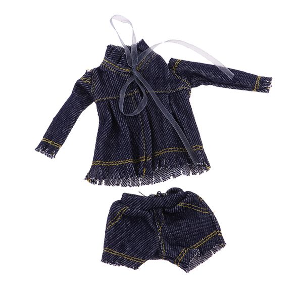 

stylish denim costume set coat & trousers pants outfits for blythe doll