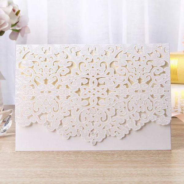 Laser Cut Wedding Invitations Foil Embossing Pocket Invitation