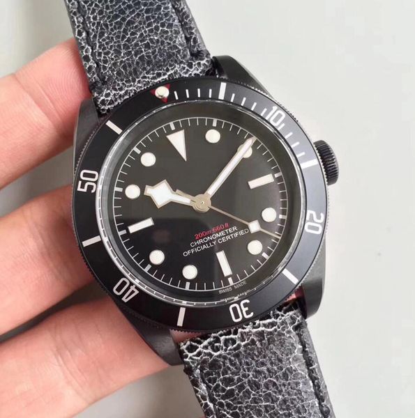 

men's automatic watch eta 2824 movement men black pvd steel retro leather zf watches factory mens 79250 bm dive 200m sapphire wristwatc, Slivery;brown