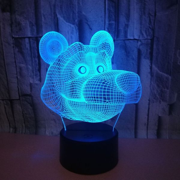 

new pattern the bear 3d small night-light the bear head 3d colorful touch remote control led 3d three-dimensional vision small desk lamp
