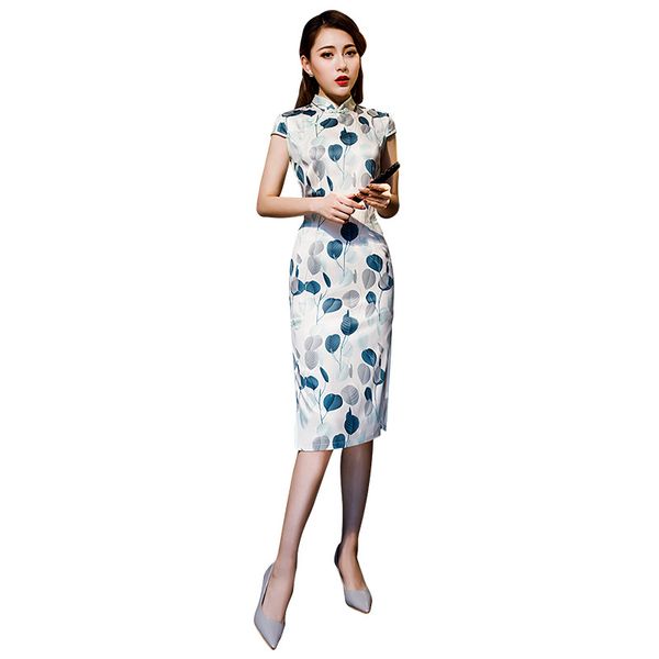 

knee length chinese style short sleeve dress vintage ladies qipao classic stage show elegant female cheongsam -3xl, Red
