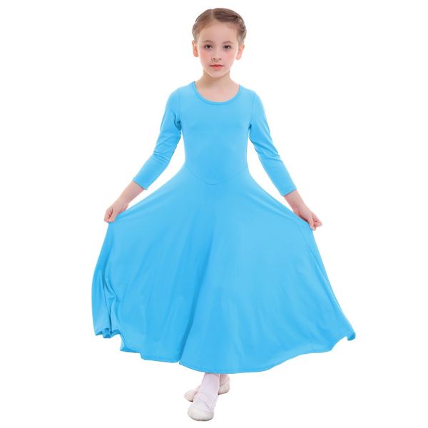 

2019 new children girls praise dress long sleeve pleated swing long church liturgical dance wear wear kids girls ballet dress, Black;red