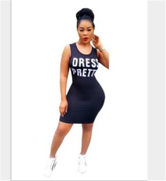 

letter printed women dresses casual hollow out sleeveless slim crew neck bodycon dresses fashion women summer clothes, Black;gray
