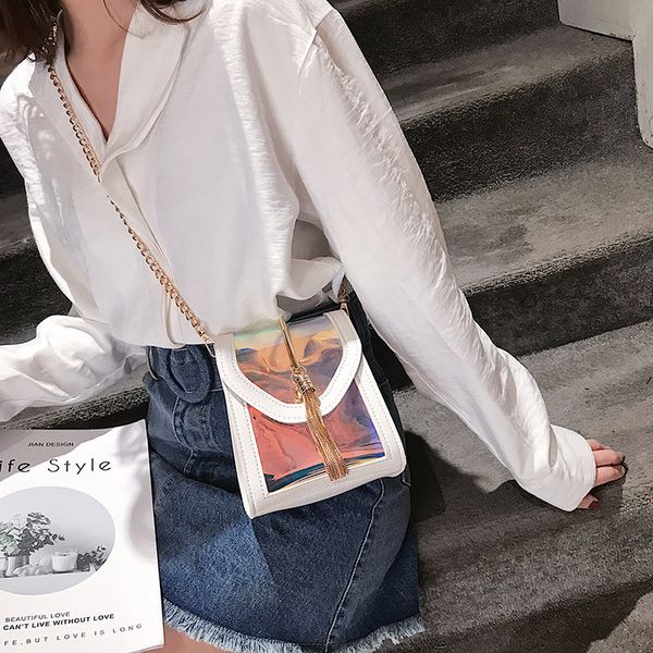 

2020 new fashion summer chain single shoulder tassel laser handbag
