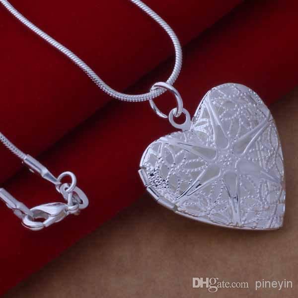 

925 серебряное ожерелье позолоченный кулон сердце с 16inch змея цепи ювелирные изделия валентина подарок фото медальона ne31, Silver