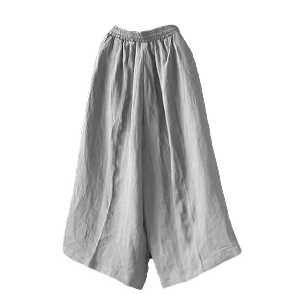 

women pants cotton linen casul baggy elastic waist wide leg solid color plus size ladies slim fit pant, Black;white