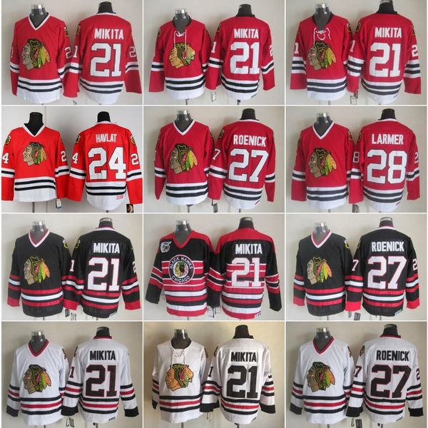 

men 27 jeremy roenick home jersey hockey 21 stan mikita chicago blackhawks vintage ccm 24 martin havlat 28 steve larmer red white black, Black;red